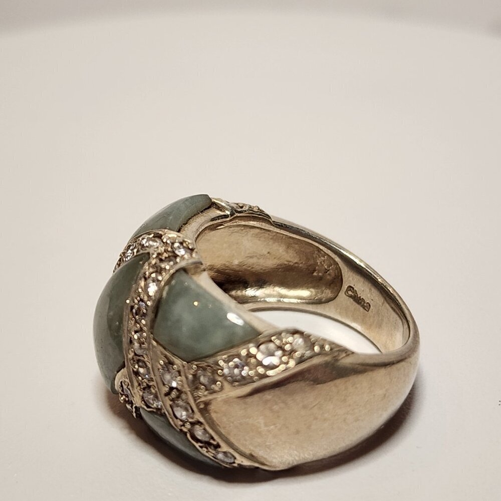 925 Silver Green Nephrite Ring - Picture 2 of 9